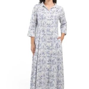 C&C CALIFORNIA crystal Linen Blend Bali Stamp Shirt Dress